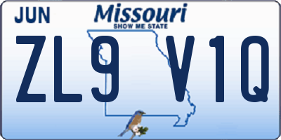 MO license plate ZL9V1Q