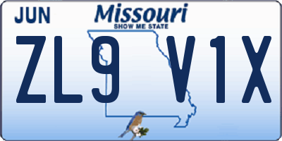 MO license plate ZL9V1X