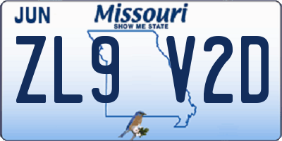 MO license plate ZL9V2D