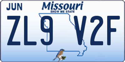 MO license plate ZL9V2F