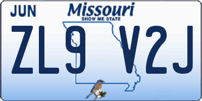 MO license plate ZL9V2J