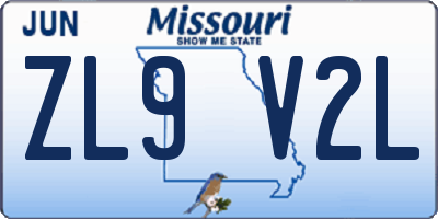 MO license plate ZL9V2L