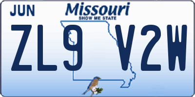 MO license plate ZL9V2W