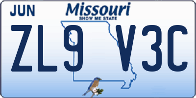 MO license plate ZL9V3C