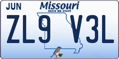 MO license plate ZL9V3L