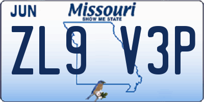 MO license plate ZL9V3P