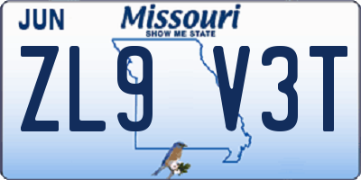 MO license plate ZL9V3T