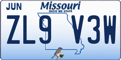 MO license plate ZL9V3W