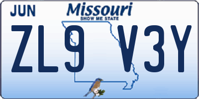 MO license plate ZL9V3Y