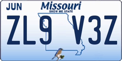 MO license plate ZL9V3Z