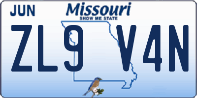 MO license plate ZL9V4N