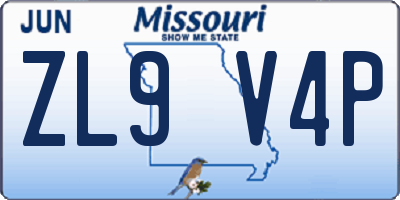 MO license plate ZL9V4P