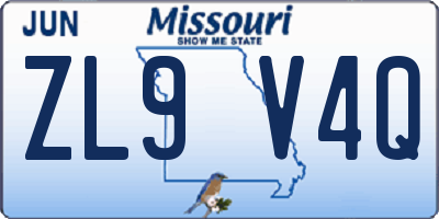 MO license plate ZL9V4Q