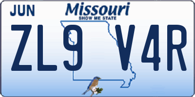 MO license plate ZL9V4R
