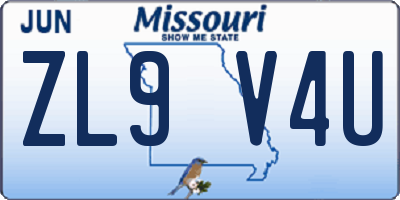 MO license plate ZL9V4U