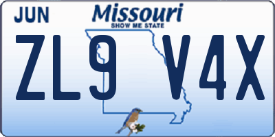 MO license plate ZL9V4X