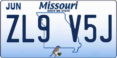 MO license plate ZL9V5J