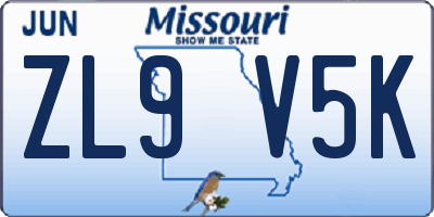 MO license plate ZL9V5K