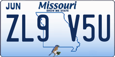 MO license plate ZL9V5U
