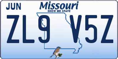 MO license plate ZL9V5Z