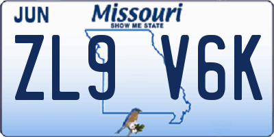 MO license plate ZL9V6K