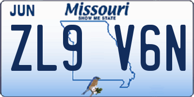 MO license plate ZL9V6N