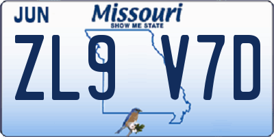MO license plate ZL9V7D