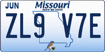 MO license plate ZL9V7E