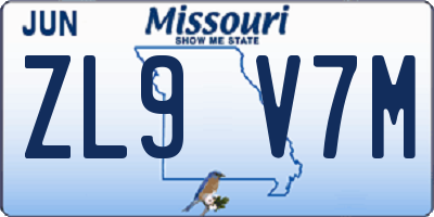 MO license plate ZL9V7M