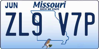 MO license plate ZL9V7P