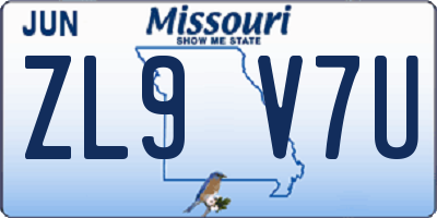 MO license plate ZL9V7U