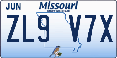 MO license plate ZL9V7X