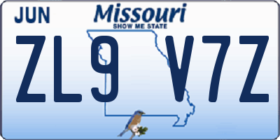MO license plate ZL9V7Z