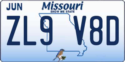 MO license plate ZL9V8D