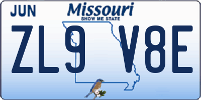 MO license plate ZL9V8E