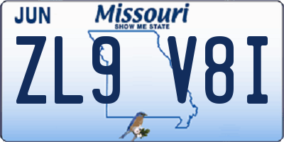 MO license plate ZL9V8I