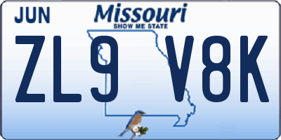 MO license plate ZL9V8K