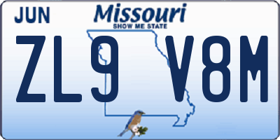 MO license plate ZL9V8M