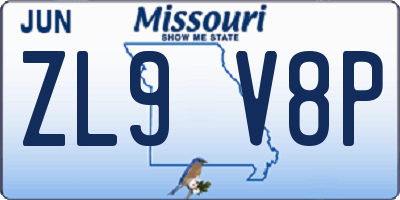 MO license plate ZL9V8P