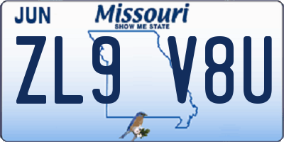 MO license plate ZL9V8U