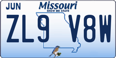 MO license plate ZL9V8W
