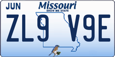 MO license plate ZL9V9E