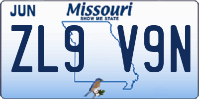 MO license plate ZL9V9N