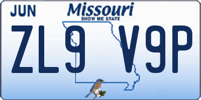 MO license plate ZL9V9P