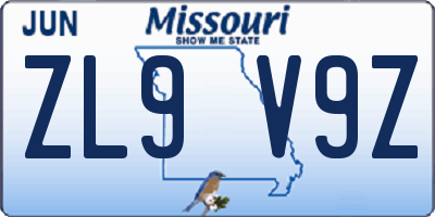 MO license plate ZL9V9Z