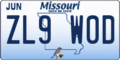 MO license plate ZL9W0D