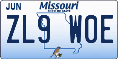 MO license plate ZL9W0E