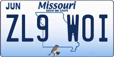 MO license plate ZL9W0I