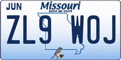 MO license plate ZL9W0J