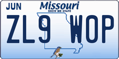 MO license plate ZL9W0P